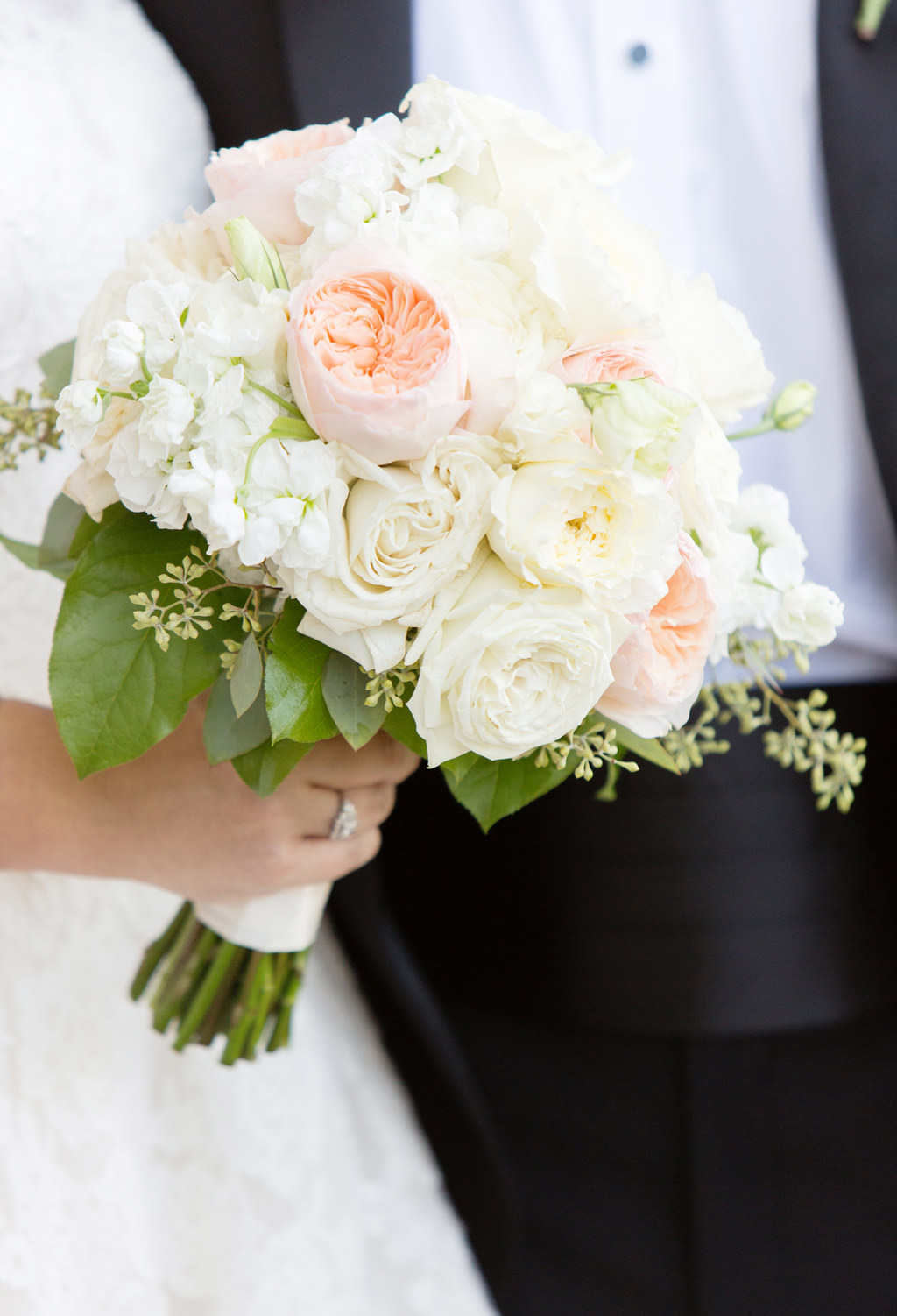 White, Ivory and Blush Pink Rose Classic Wedding Floral Bouquet