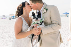 Clearwater Beach Bride and Groom Intimate Wedding Portrait with Dog | Pet Planner FairyTail Pet Care | Planner Gulf Beach Weddings
