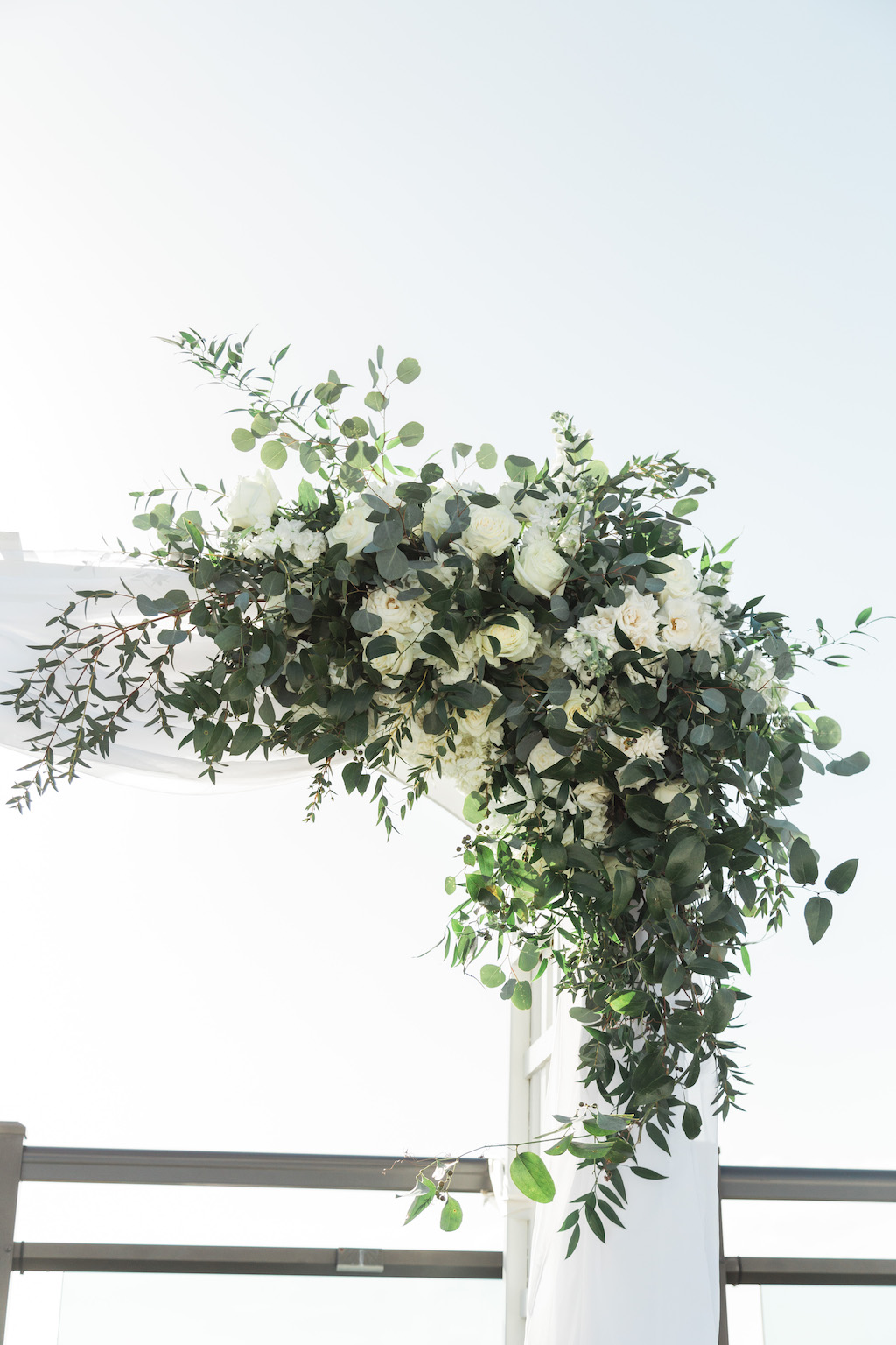 Rustic, Romantic Inspired Wedding Ceremony Decor, Organic White, Ivory and Greenery Floral Arrangement on Arch