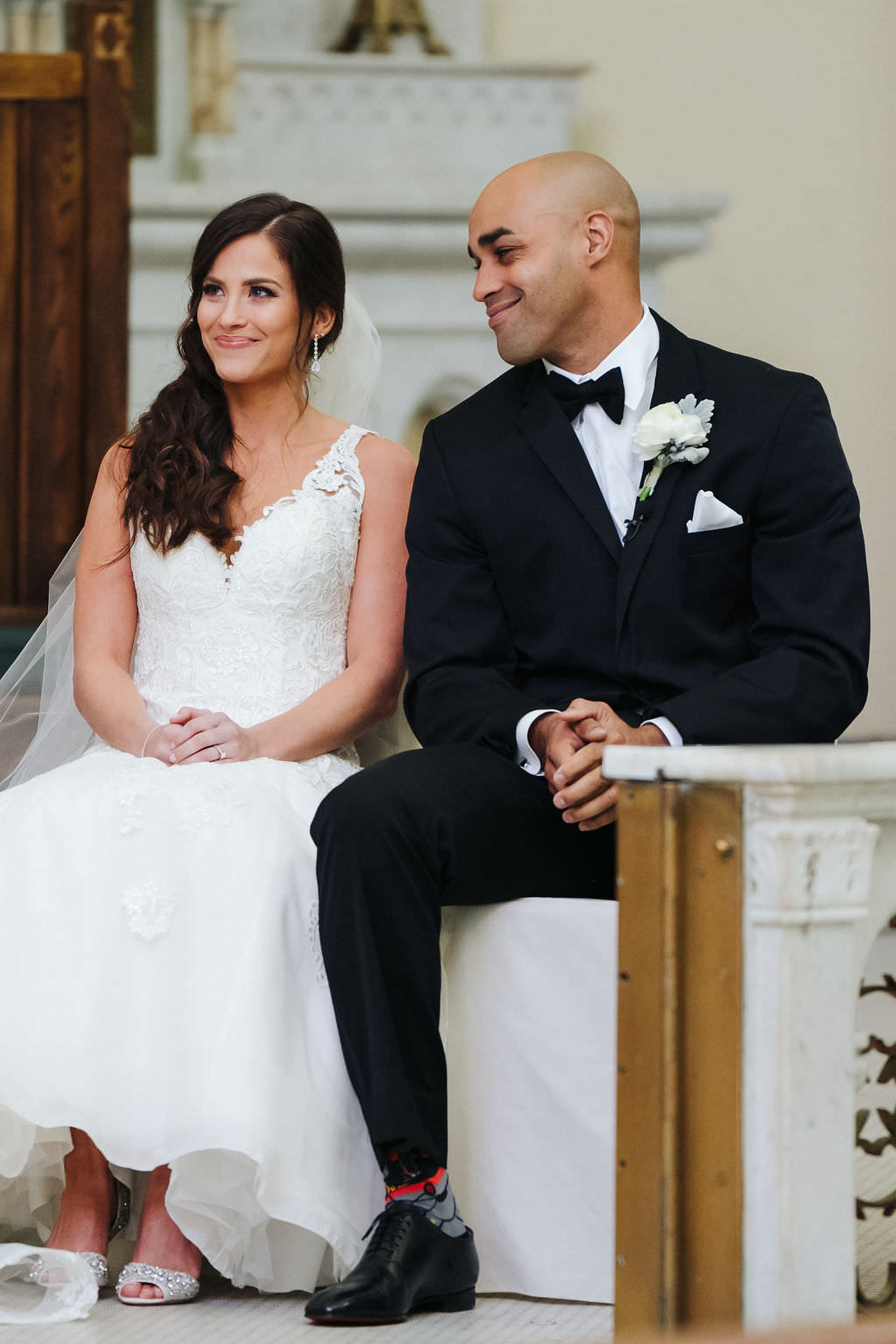 Bride and Groom During Wedding Ceremony at Sacred Heart Catholic Church Tampa | Photographer Grind & Press Photography
