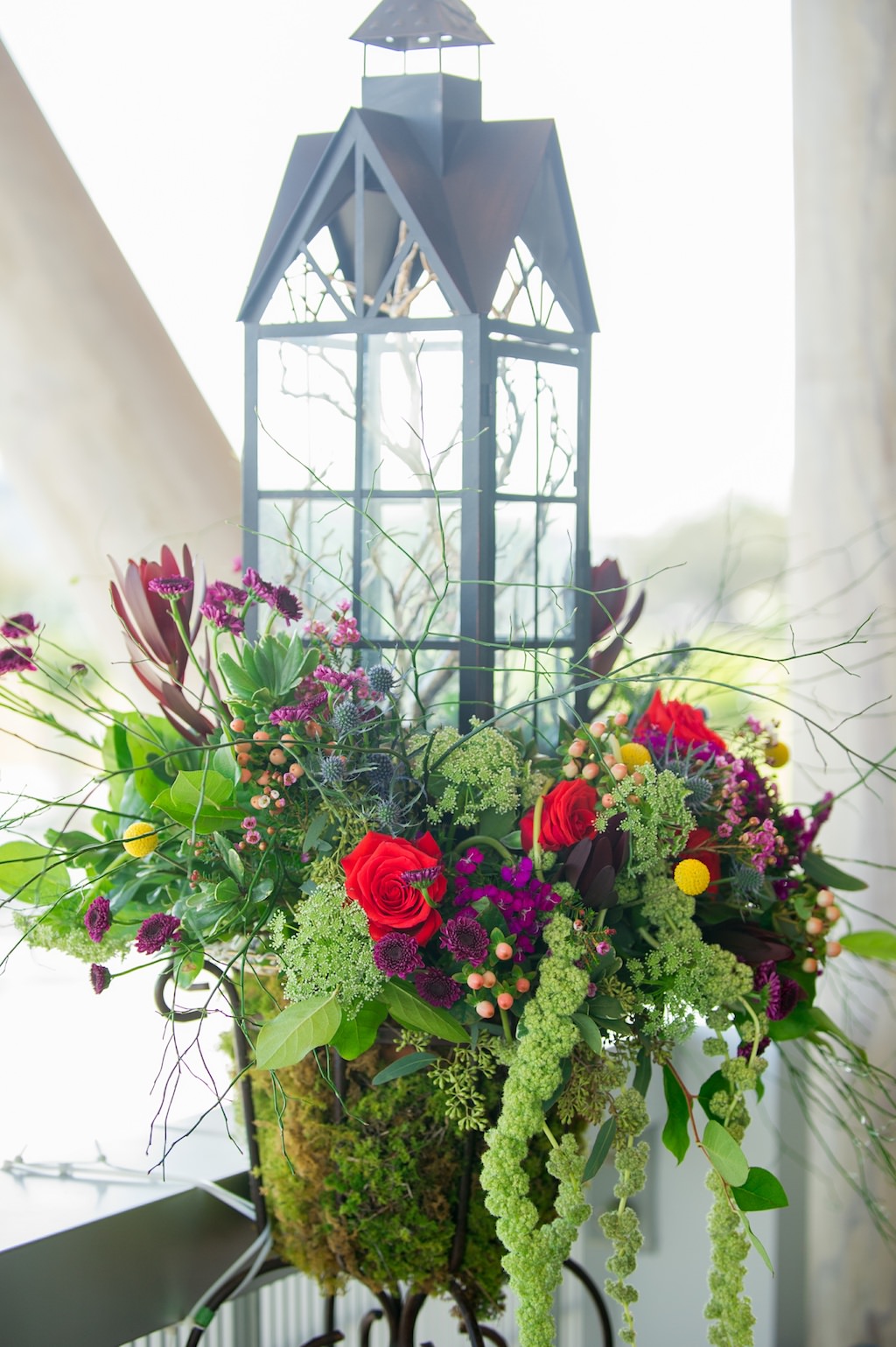Romantic, Whimsical Tall Gray Lantern in Garden Ceremony Wedding Decor, Eclectic Colorful Mix Floral Wedding Flowers | | Tampa Bay Wedding Photographer Andi Diamond Photography | Tampa Bay Florist Apple Blossoms Floral Designs