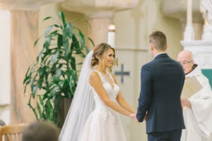 Tampa Bay Bride and Groom Exchanging Vows Wedding Ceremony Portrait | Photographer Kera Photography | Traditional Wedding Ceremony Venue Sacred Heart Catholic Church
