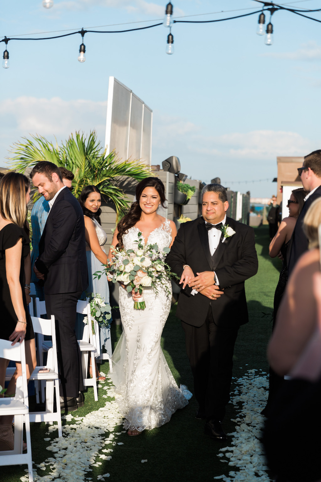Tampa Bay Bride and Father Walking Down the Wedding Ceremony Aisle Portrait | St. Pete Beach Wedding Venue Hotel Zamora