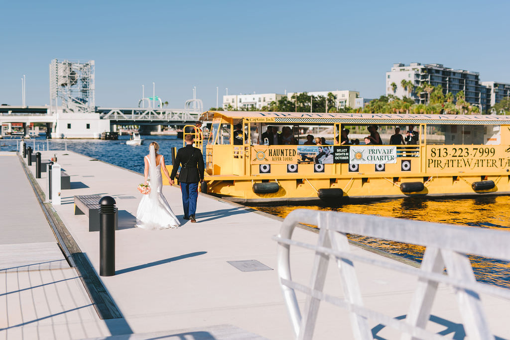 Florida Bride and Groom Wedding Portrait with Pirate Water Taxi | Tampa Bay Wedding Photographer Kera Photography