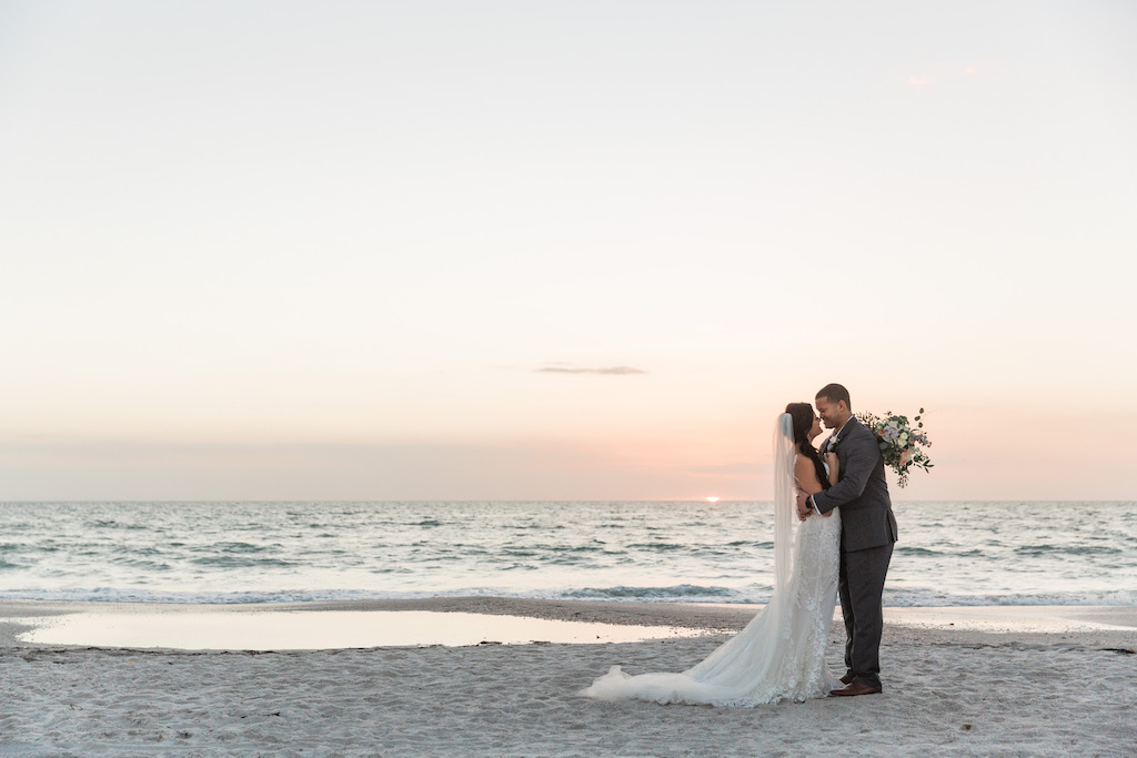 St. Pete Beach Bride and Groom Sunset Beach Wedding Portrait