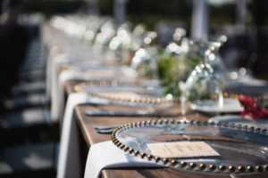 Elegant Wedding Decor, Glass Charger on Wood Table, South Tampa Outdoor Wedding Venue Palma Ceia Golf & Country Club