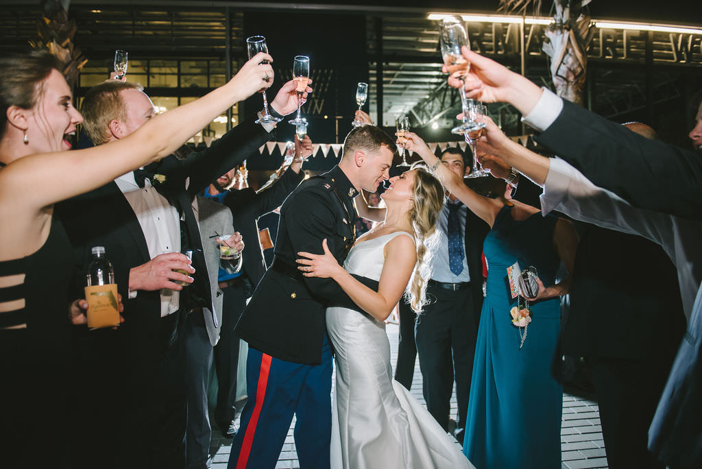 Military Bride and Groom Wedding Reception Champagne Toast Exit | Tampa Bay Wedding Photographer Kera Photography | Wedding Planner Burlap to Lace