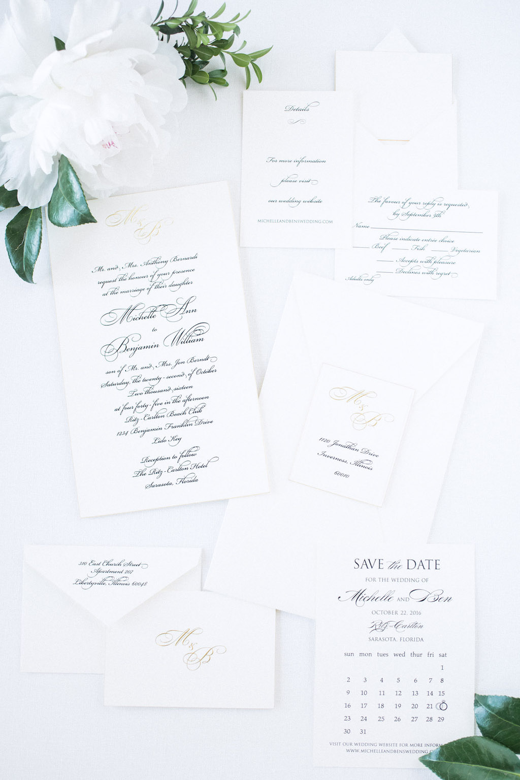 Classic Timeless Black and White Calligraphy Wedding Invitation