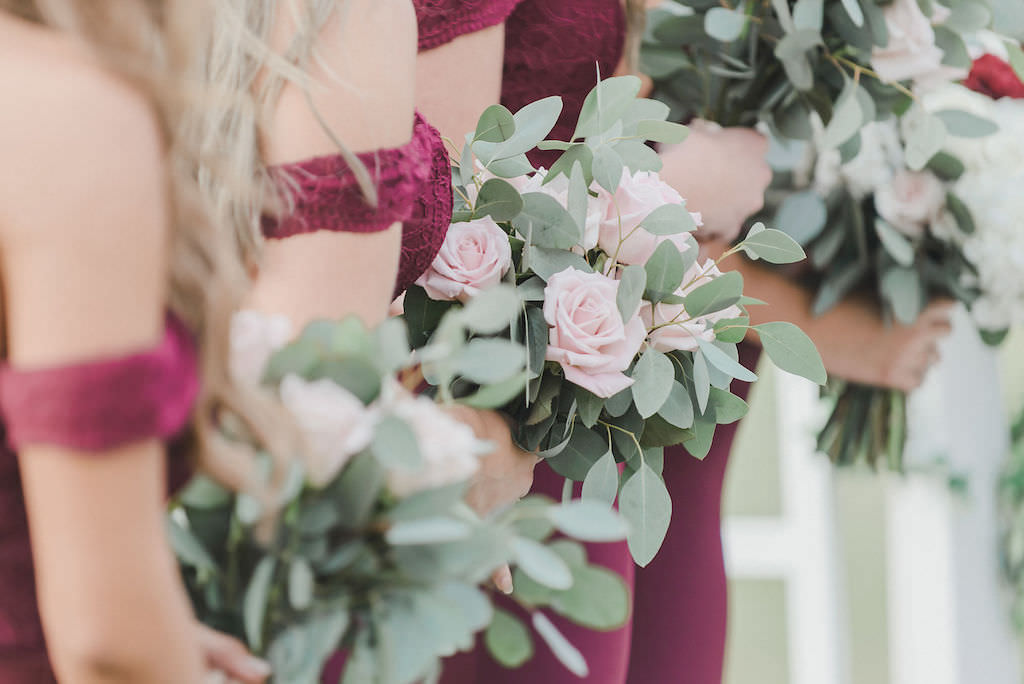 Romantic Wedding Bouquet, Blush Pink Roses with with Silver Dollar Eucalyptus Bridesmaids Bouquets