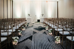 Modern, Traditional Wedding Ceremony with White Decor, Gold Chiavari Chairs, White Draping | Rentals A Chair Affair | Gabro Event Services | Tampa Bay Boutique Hotel and Wedding Venue The Hotel Alba in Westshore