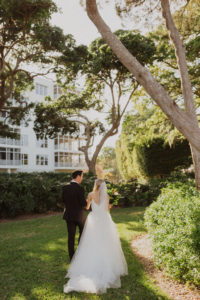 Florida Bride and Groom Tropical Outdoor Wedding Portrait | Sarasota Waterfront Wedding Venue Longboat Key Club