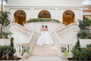 Two Brides with Modern White Wedding Dresses | Bridal Shop Truly Forever Sarasota | The Ritz Carlton Sarasota | Tampa Bay Wedding Photographer Lifelong Photography Studios