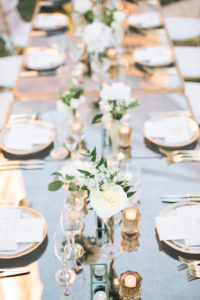Elegant, Classic, Garden Inspired Wedding Decor and Reception, Gold Modern Feasting Tables with Gold Chiavari Chairs, Low White and Green Floral Centerpieces | Tampa Bay Wedding Planner NK Weddings
