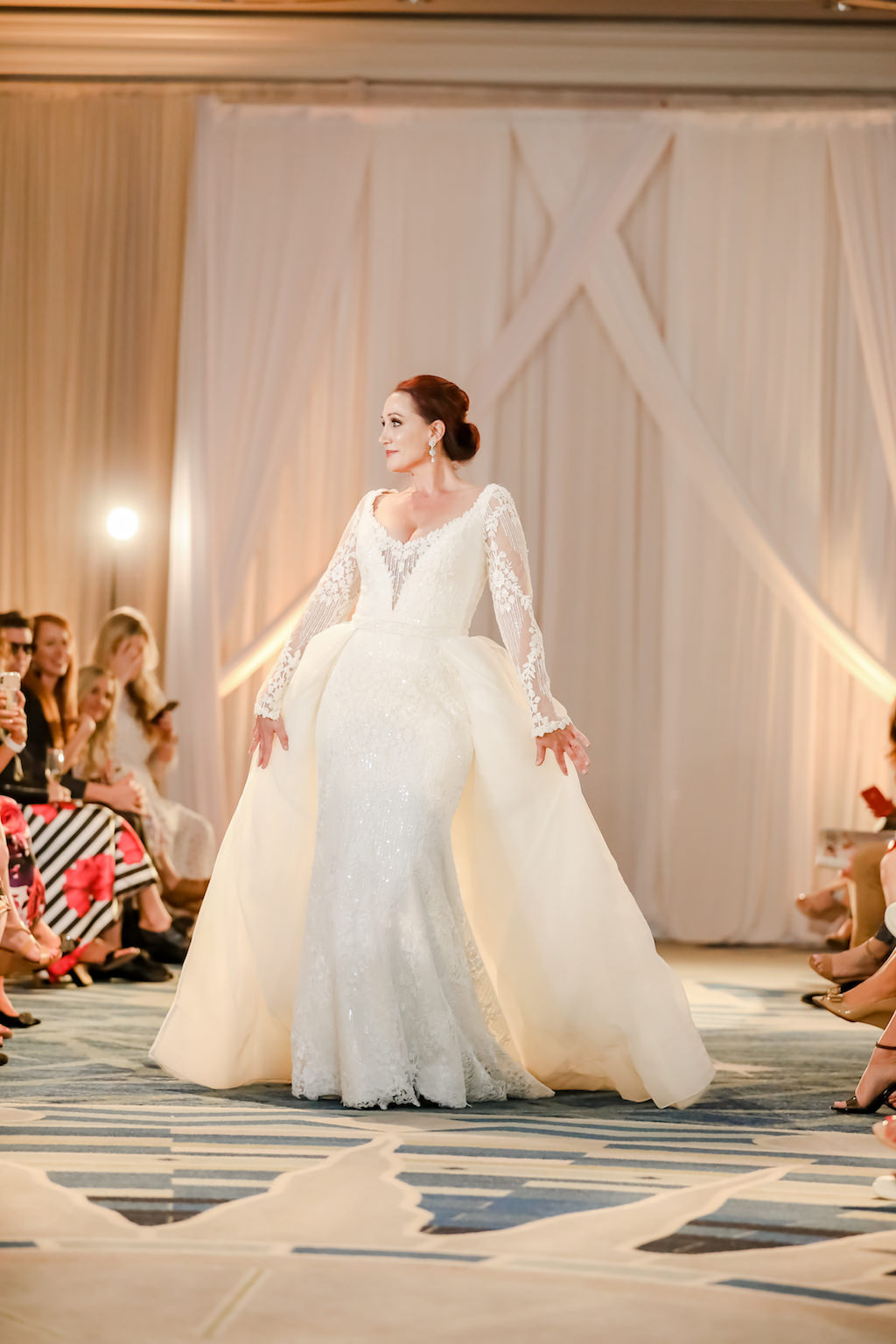 Extravagant, White Fit-and-Flare Wedding Dress, Full Tule Skirt Overlay, Illusion Lace Sleeves | Designer Matthew Christopher | Truly Forever Bridal | The Ritz Carlton Sarasota | Planner NK Weddings