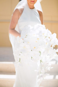 Clean, Timeless, White Orchid, Cascade Wedding Bouquet