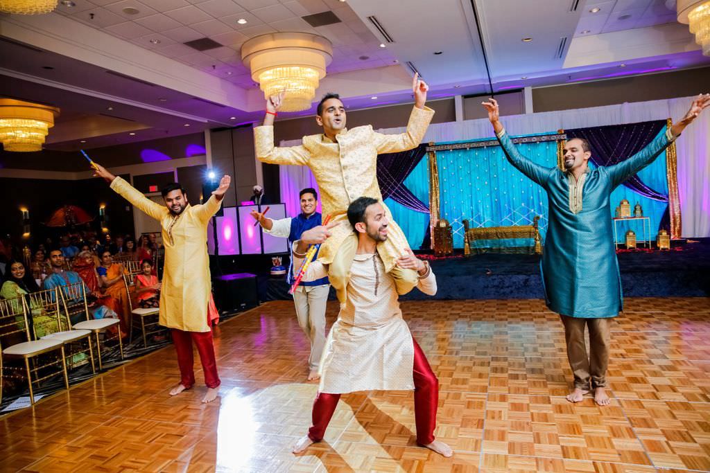 Fun Traditional Indian Groom and Groomsmen Performing Dance | Hotel Ballroom Wedding Venue Hilton Tampa Airport Westshore