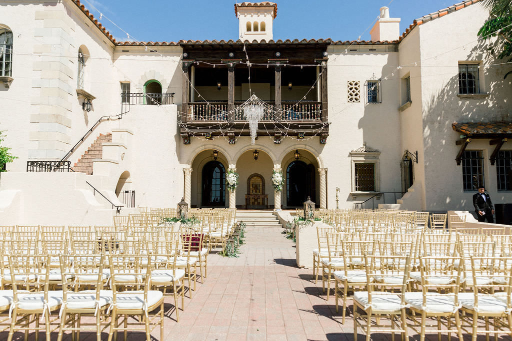Elegant, Vintage Inspired Outdoor Wedding Ceremony, at Powel Crosley Estate, Chandelier, Gold Chivari Chairs | Sarasota Wedding Planner Laura Detwiler Events