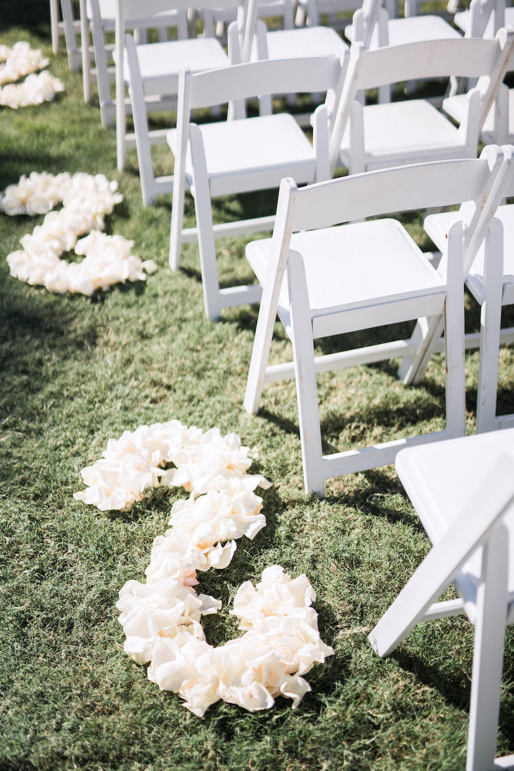 Clean, Garden Modern Wedding Decor, White Floral Floor Arrangement, in Ceremony Aisle