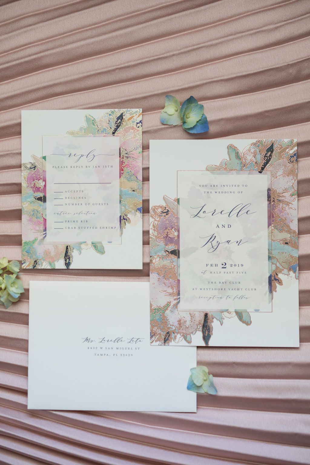 Watercolor Floral Elegant Wedding Invitation Suite