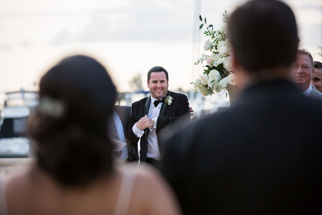 Grooms Reaction of Bride Walking Down the Wedding Ceremony Aisle