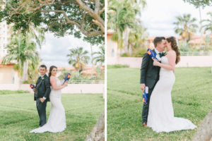 Modern, Fun Tampa Bay Bride and Groom Wedding Portrait, Surprise Nerf Guns Portrait | Florida Wedding Photographer Kera Photography