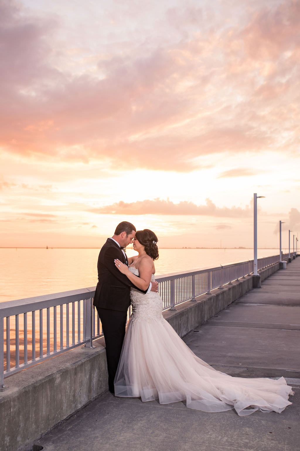 Tampa, Florida Bride and Groom Sunset Waterfront Wedding Portrait