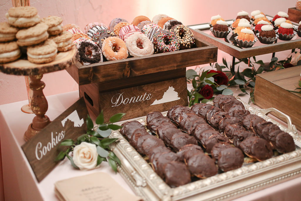 Industrial Elegance Wedding Reception Desert Table, Donuts, Cookies, Bundt Cakes Sweets | Tampa Wedding Photographer Lifelong Photography Studios | Tampa Wedding Planner Breezin' Weddings