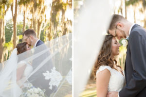 Florida Bride and Groom Intimate Creative Wedding Portrait Veil Blowing in the Wind | Tampa Bay Wedding Photographer Kristen Marie Photography | Destiny and Light Hair and Makeup Group