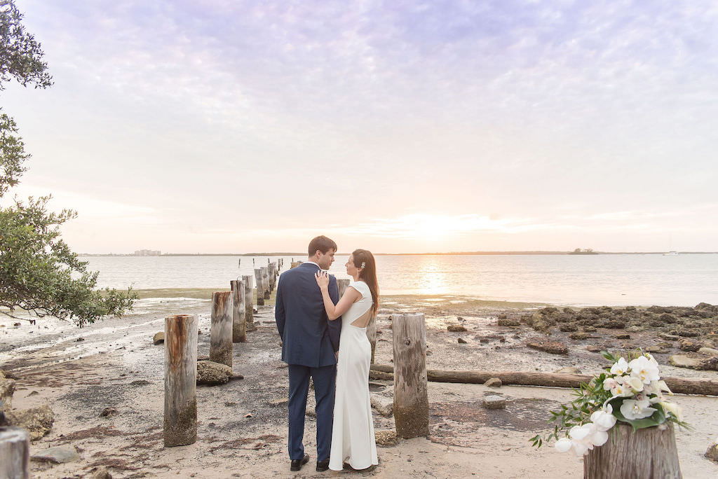 Dunedin Florida Outdoor Beach Sunset Bride and Groom Wedding Portrait | Tampa Bay Kristen Marie Photography