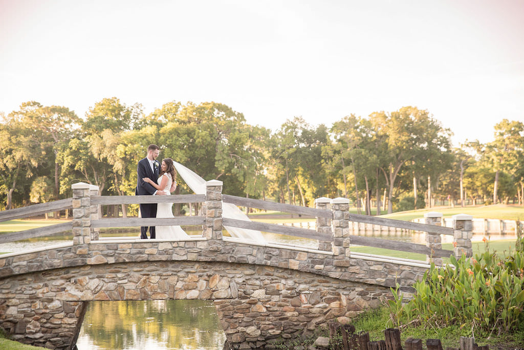Palm Harbor Bride and Groom Sunset Wedding Portrait on Bridge | Tampa Bay Kristen Marie Photography | Innisbrook Golf & Spa Resort Wedding Venue
