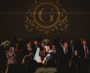 St. Pete Bride and Groom First Dance Wedding Reception Portrait, Custom Monogram Gobo Projection