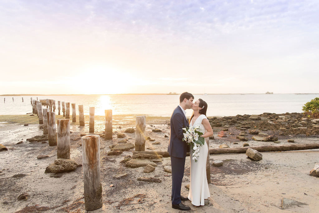 Dunedin Florida Outdoor Beach Sunset Bride and Groom Wedding Portrait | Tampa Bay Wedding Photographer Kristen Marie Photography