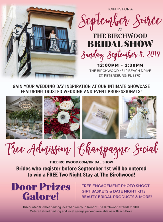 Downtown St. Pete Bridal Show at The Birchwood, September 8, 2019
