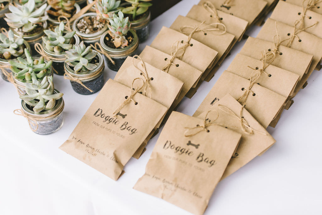 Modern, Rustic Nature Inspired Wedding Decor and Favors, Succulent Plants in Mason Jars, Doggie Bag Dog Treats | Tampa Bay Photographer Kera Photography
