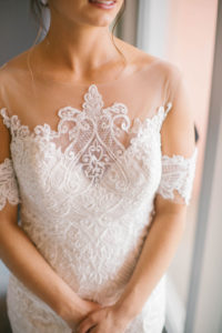 Tampa Bay Bride in Sottero and Midgley Lace and Illusion High Neckline with Off the Shoulder Straps Fitted Wedding Dress