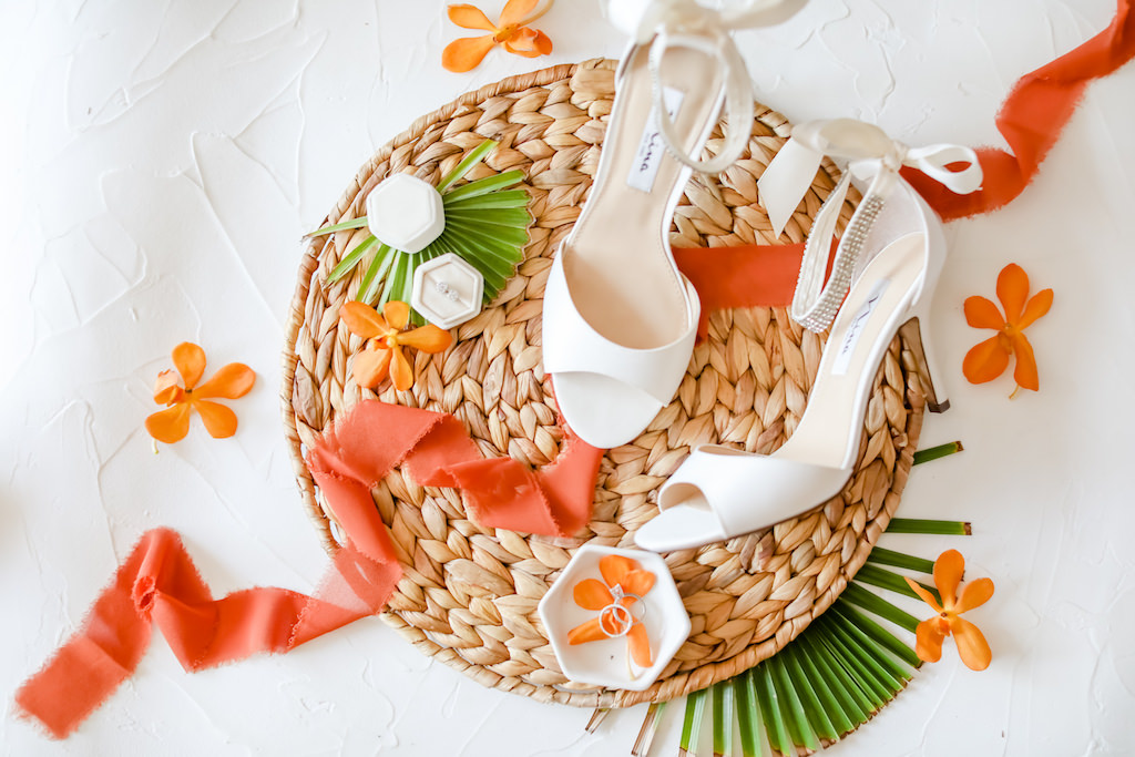 Vibrant, Tropical Wedding Details, White Bridal Shoes, Coral Accent Color | Tampa Bay Wedding Photographer Lifelong Photography Studios