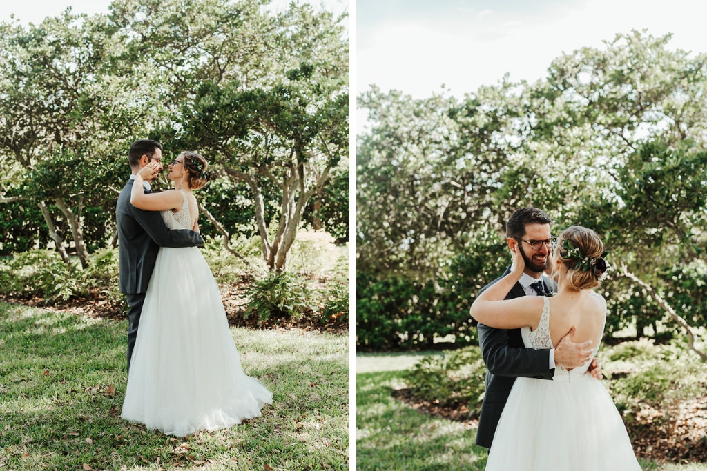 Tampa Bay Bride and Groom First Look Garden Outdoor Wedding Portrait