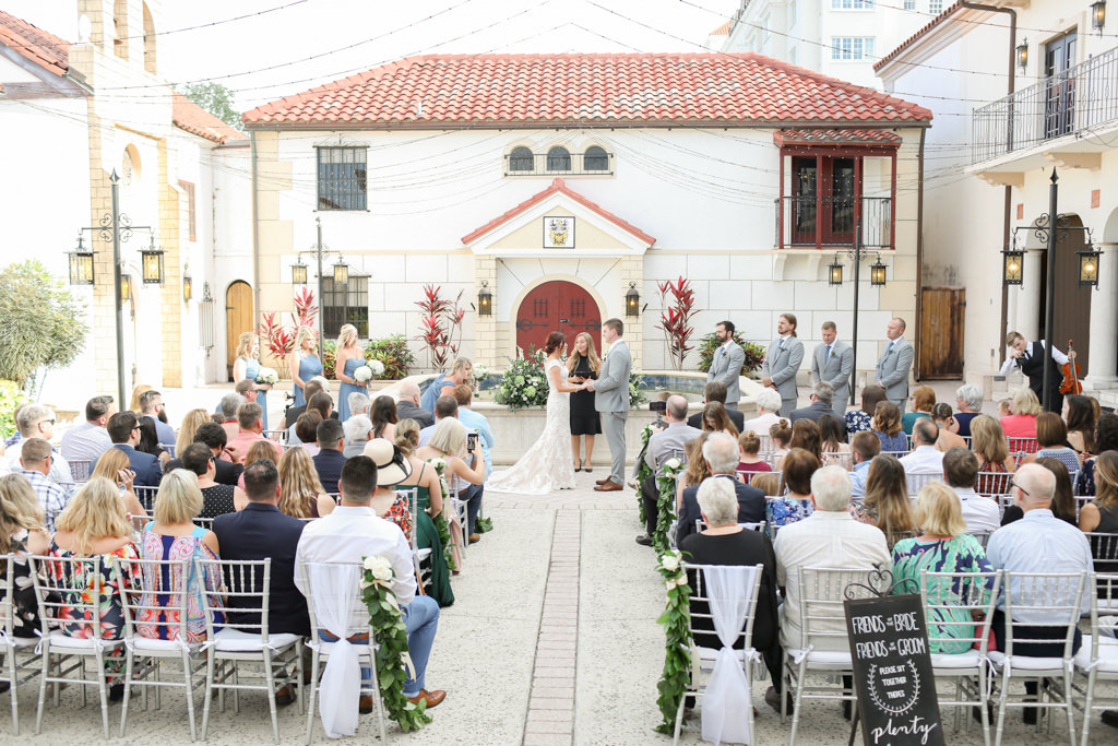 Elegant Rustic Wedding Ceremony, Bride and Groom Exchanging Vows in Courtyard | Sarasota Wedding Photographer Lifelong Photography Studios | Bradenton Wedding Planner Kelly Kennedy Weddings and Events | Wedding Venue Bishop Museum of Science and Nature