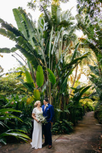 Florida Bride and Groom Garden Wedding Portrait | Outdoor Tropical Inspired St. Pete Wedding Venue | Sunken Gardens