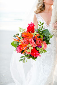 Tropical, Island Inspired Colorful Floral Bouquet, Bright Pink, Orange, Coral, Green, Purple Exotic Floral Bridal Bouquet | Tampa Bay Wedding Photographer Lifelong Photography Studios