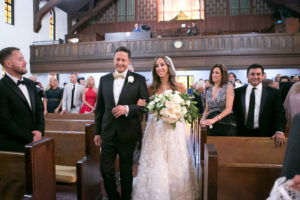 Traditional Wedding Ceremony, Bride and Father Walking Down the Aisle Processional | Tampa Bay Photographer Carrie Wildes Photography | Venue First Presbyterian Church Downtown Tampa | Tampa Wedding Hair Artist Femme Akoi | Tampa Bridal Dress Shop Isabel O'Neil Bridal Collection