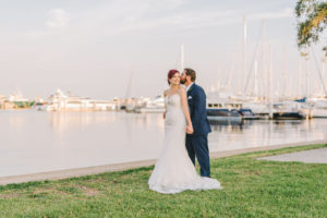 Tampa Bay Bride and Groom Romantic Classic Sunset Waterfront Boat Marina Wedding Portrait | St. Pete Wedding Photographer Kera Photography