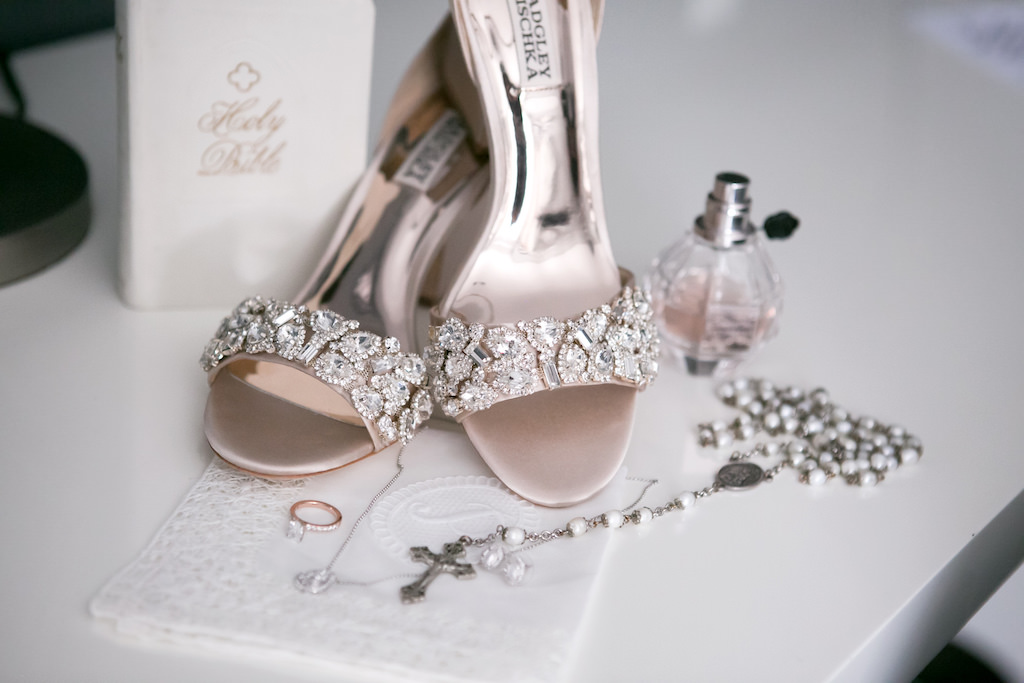 Elegant Silver and Rhinestone Sandal Heel Badgley Mischka Wedding Shoes and Bridal Accessories | Tampa Bay Wedding Photographer Carrie Wildes Photography