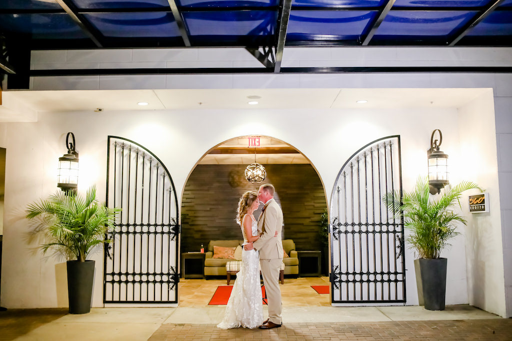 Florida Bride and Groom Nighttime Wedding Portrait | Boutique St. Pete Beach Wedding Venue Hotel Zamora | Tampa Bay Wedding Photographer Lifelong Photography Studios