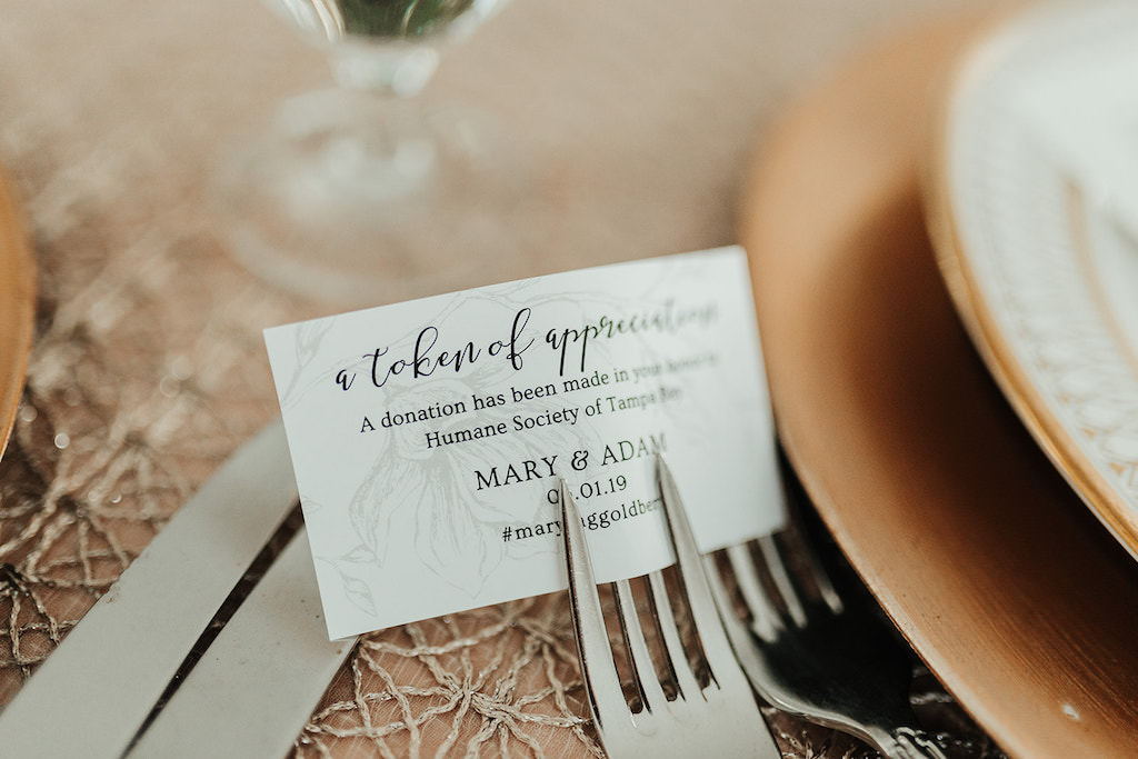 Token of Appreciation Card at Wedding Reception Table