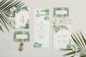 Tropical Elegant Green Palm Tree Leaves and Gold Wedding Stationery | Tampa Bay Wedding Photographer Lifelong Photography Studios