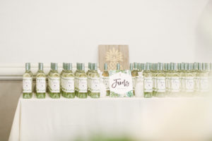 Tropical Elegant Wedding Favors, Custom Wine Bottles and Wooden Sign with Gold Hand Painted Pineapple | Tampa Bay Wedding Photographer Lifelong Photography Studios