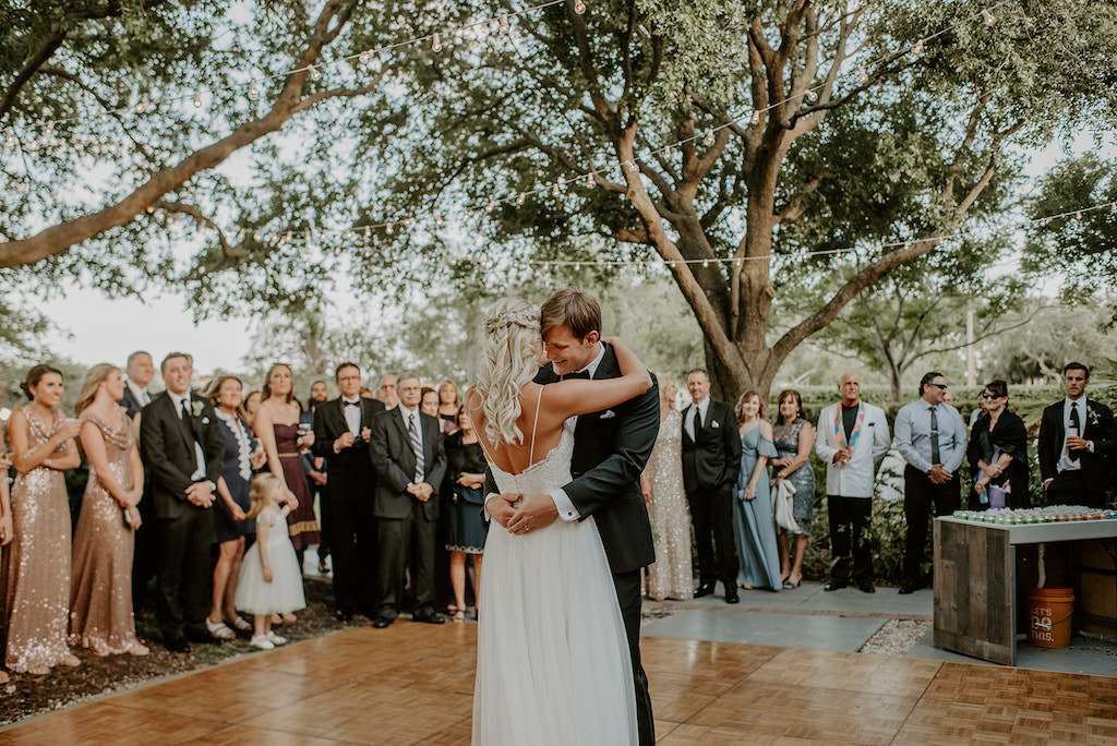 Romantic First Dance Wedding Reception Outdoor Bride and Groom Photo | Tampa Bay Wedding DJ Grant Hemond & Associates