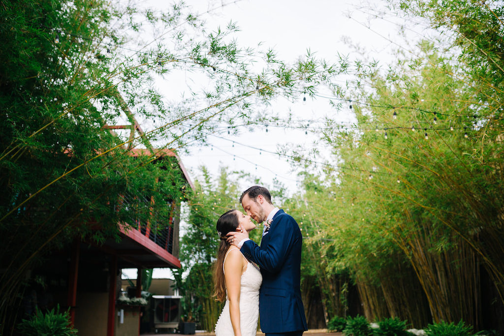 Modern, Florida Bride and Groom in Outdoor Bamboo Courtyard | Downtown St. Pete Unique Wedding Venue NOVA 535