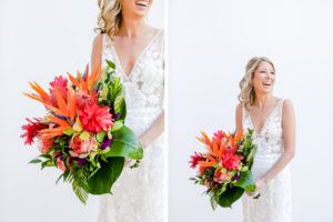 Elegant Florida Bride with Vibrant, Tropical Exotic Floral Bouquet, Colorful Island-Inspired Flowers | Tampa Bay Wedding Photographer Lifelong Photography Studios | Tampa Bay Wedding Hair and Makeup Artist Michele Renee The Studio 